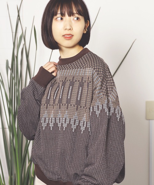 REMI RELIEF（レミレリーフ）の「REMI RELIEF/レミレリーフ エクテルJQクルー ニット ノルディック オーバーサイズ（ニット/セーター・メンズ・ブラウン系その他2/ブラウン系その他/レッド系その他/チャコールグレー・L/XL/M）」の4枚目の写真