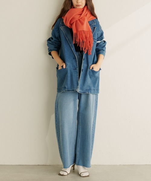 PAPILLONNER（パピヨネ）の「カラーカシミヤストール/PAPILLONNER/パピヨネ（ストール/ショール・レディース・ブルー/オレンジ・FREE）」の3枚目の写真