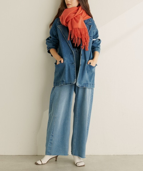 PAPILLONNER（パピヨネ）の「カラーカシミヤストール/PAPILLONNER/パピヨネ（ストール/ショール・レディース・ブルー/オレンジ・FREE）」の5枚目の写真