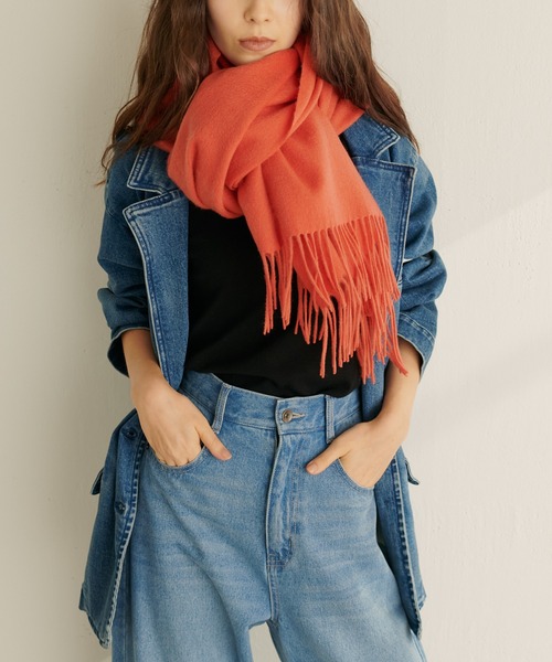 PAPILLONNER（パピヨネ）の「カラーカシミヤストール/PAPILLONNER/パピヨネ（ストール/ショール・レディース・ブルー/オレンジ・FREE）」の6枚目の写真