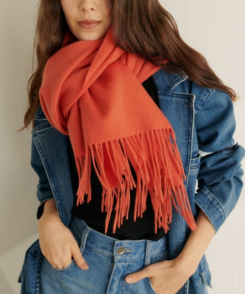 PAPILLONNER（パピヨネ）の「カラーカシミヤストール/PAPILLONNER/パピヨネ（ストール/ショール・レディース・ブルー/オレンジ・FREE）」の4枚目の写真