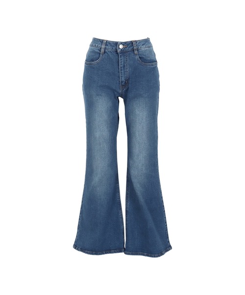 KOBE LETTUCE（コウベレタス）の「選べる2サイズ　カットできるフレアデニムパンツ（デニムパンツ・レディース・インディゴブルー/ライトブルー・M/S）」の3枚目の写真