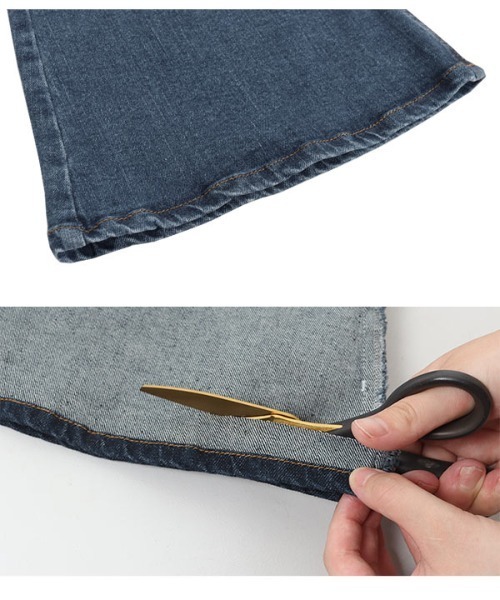 KOBE LETTUCE（コウベレタス）の「選べる2サイズ　カットできるフレアデニムパンツ（デニムパンツ・レディース・インディゴブルー/ライトブルー・M/S）」の8枚目の写真