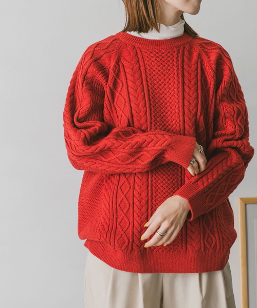 URBAN RESEARCH DOORS(アーバンリサーチドアーズ)の「アラン編みクルーネックニット(ニット/セーター・メンズ・ホワイト系その他/ダークブラウン/レッド/ネイビー・MEDIUM/LARGE)」の8枚目の写真