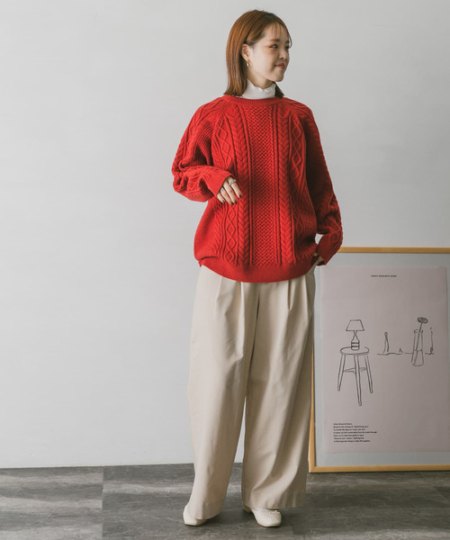 URBAN RESEARCH DOORS(アーバンリサーチドアーズ)の「アラン編みクルーネックニット(ニット/セーター・メンズ・ホワイト系その他/ダークブラウン/レッド/ネイビー・MEDIUM/LARGE)」の13枚目の写真