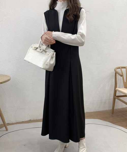 ECLIN（エクラン）の「フロントタックスキッパネックノースリーブフレアワンピース（ワンピース・レディース・ブラック/ダークブラウン/ベージュ・S/M）」の4枚目の写真