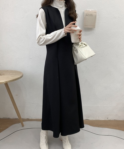 ECLIN（エクラン）の「フロントタックスキッパネックノースリーブフレアワンピース（ワンピース・レディース・ブラック/ダークブラウン/ベージュ・S/M）」の9枚目の写真