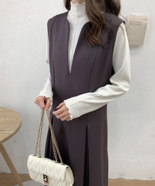 ECLIN（エクラン）の「フロントタックスキッパネックノースリーブフレアワンピース（ワンピース・レディース・ブラック/ダークブラウン/ベージュ・S/M）」の7枚目の写真