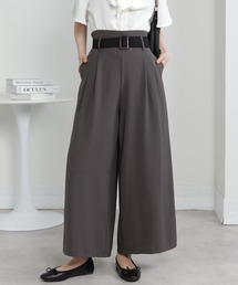 ハイウエスト ベルト付き ワイドパンツ