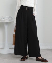 ハイウエスト ベルト付き ワイドパンツ