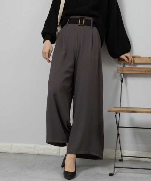 セール】ハイウエスト ベルト付き ワイドパンツ（その他パンツ