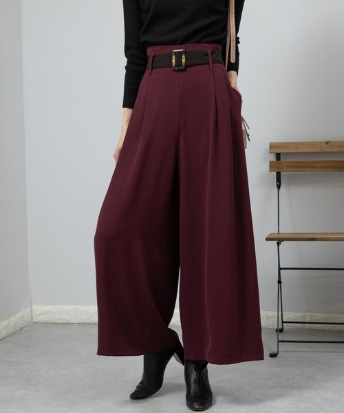 セール】ハイウエスト ベルト付き ワイドパンツ（その他パンツ