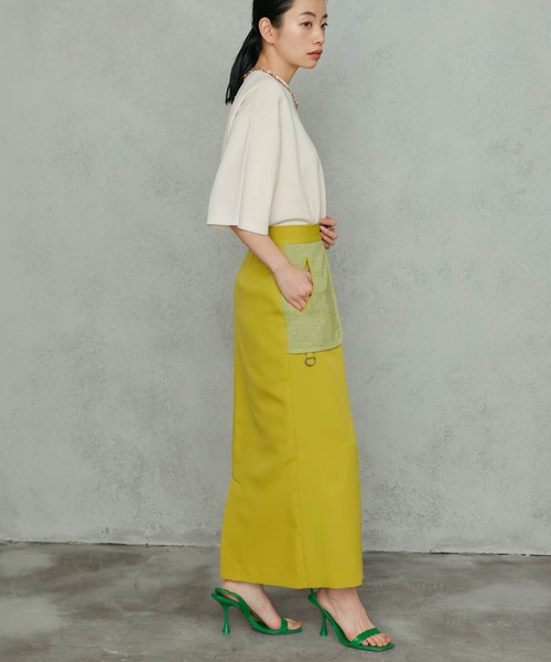 ShirtPassion　スカート　イタリア製　シワ加工　ペイント　黄　イエロー セール】Curving I-line Skirt | カービング アイライン