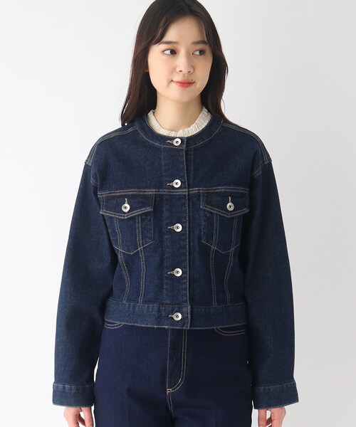index(インデックス)の「◆シーズンレスで活躍! コットン ノーカラーデニムジャケット(デニムジャケット・レディース・ネイビー・36/38/40/42)」の3枚目の写真