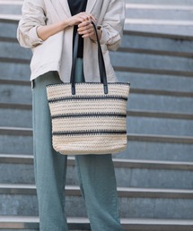 Munich | ストロー＆フェイクレザージップトートバッグ(かごバッグ)