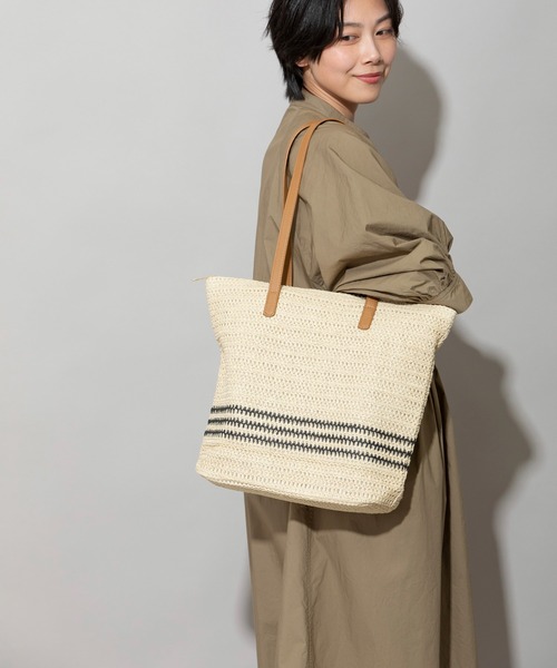 Munich(ミューニック)の「ストロー&フェイクレザージップトートバッグ(かごバッグ・レディース・ブラウン/ブラック・FREE)」の6枚目の写真