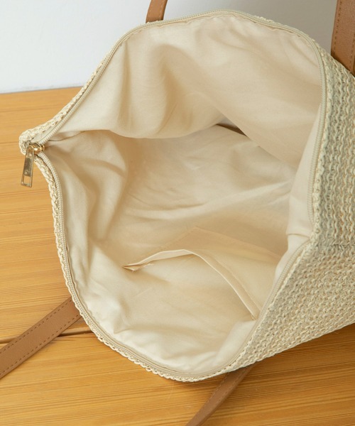 Munich(ミューニック)の「ストロー&フェイクレザージップトートバッグ(かごバッグ・レディース・ブラウン/ブラック・FREE)」の12枚目の写真