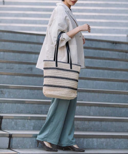 Munich(ミューニック)の「ストロー&フェイクレザージップトートバッグ(かごバッグ・レディース・ブラウン/ブラック・FREE)」の14枚目の写真