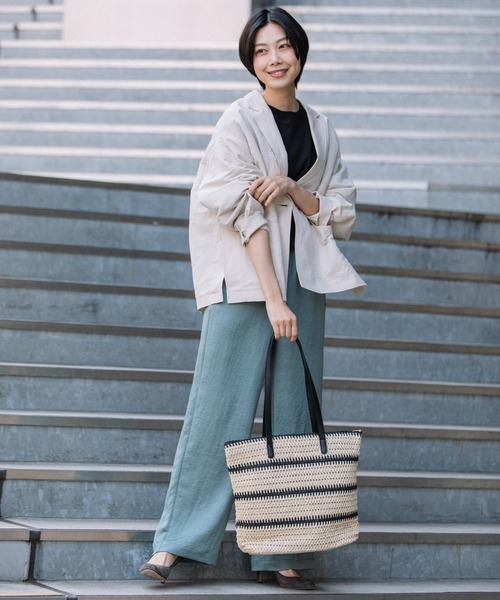 Munich(ミューニック)の「ストロー&フェイクレザージップトートバッグ(かごバッグ・レディース・ブラウン/ブラック・FREE)」の16枚目の写真