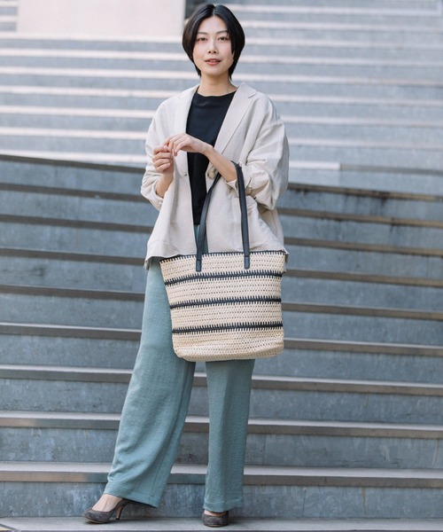 Munich(ミューニック)の「ストロー&フェイクレザージップトートバッグ(かごバッグ・レディース・ブラウン/ブラック・FREE)」の13枚目の写真