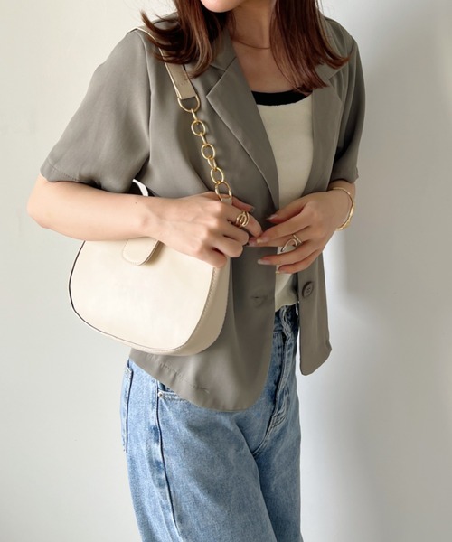 CLEA（クレア）の「チェーンポイントPUムーンショルダーバッグ（ショルダーバッグ・レディース・グリーン/ブラック/アイボリー/ベージュ/ブラウン・FREE）」の8枚目の写真