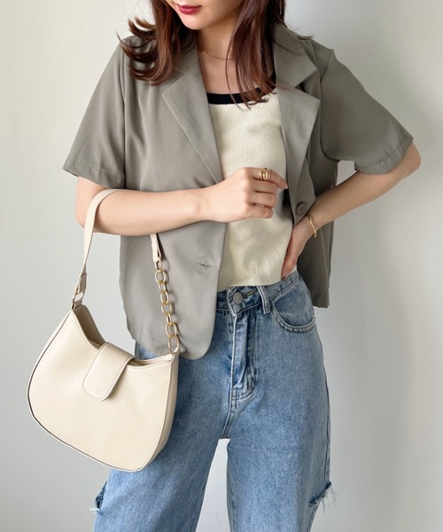 CLEA（クレア）の「チェーンポイントPUムーンショルダーバッグ（ショルダーバッグ・レディース・グリーン/ブラック/アイボリー/ベージュ/ブラウン・FREE）」の9枚目の写真