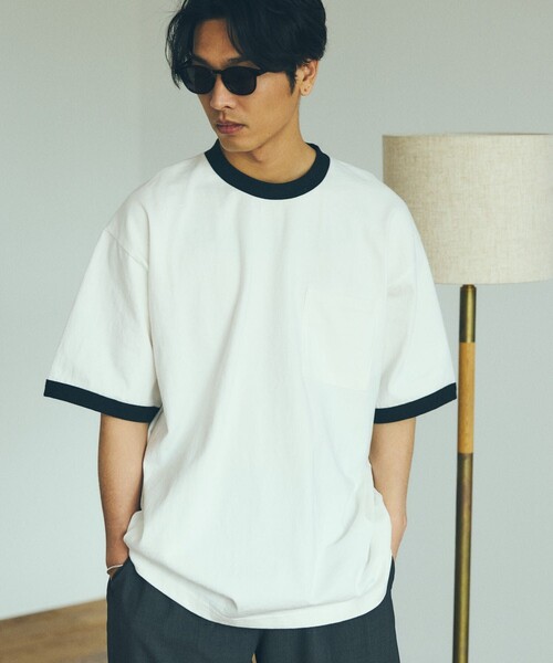 FREAK'S STORE(フリークスストア)の「FREAK'S STORE/フリークスストア 8.5オンス ヘビーウェイト クルーネックポケットTシャツ/リンガーT(Tシャツ/カットソー・メンズ・ホワイト/チャコールグレー/アッシュグレー/ブラック/イエロー/ホワイト×ブラック・SMALL/MEDIUM/LARGE)」の1枚目の写真