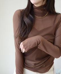 メッシュチュールストライプトップス