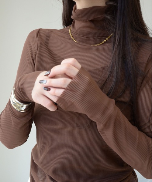 ibeul_(イベール)の「メッシュチュールストライプトップス(Tシャツ/カットソー・レディース・ブラウン/グリーン/ブラック/ホワイト・FREE)」の15枚目の写真