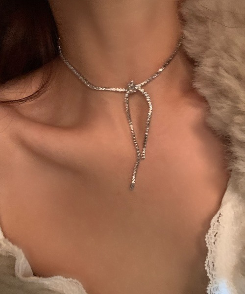 Vipoa（ヴィポア）の「Rhinestone ribbon choker（ネックレス・レディース・シルバー・FREE）」の4枚目の写真