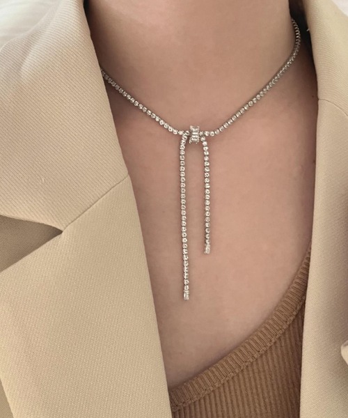 Vipoa（ヴィポア）の「Rhinestone ribbon choker（ネックレス・レディース・シルバー・FREE）」の3枚目の写真