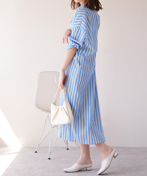 IAMUSE(アイアミューズ)の「ウエストマークマルチストライプシャツワンピース S0962【IAMUSE】(シャツワンピース・レディース・ブルー/パープル・FREE)」の6枚目の写真