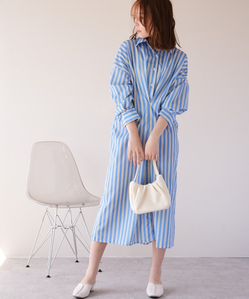 IAMUSE(アイアミューズ)の「ウエストマークマルチストライプシャツワンピース S0962【IAMUSE】(シャツワンピース・レディース・ブルー/パープル・FREE)」の8枚目の写真