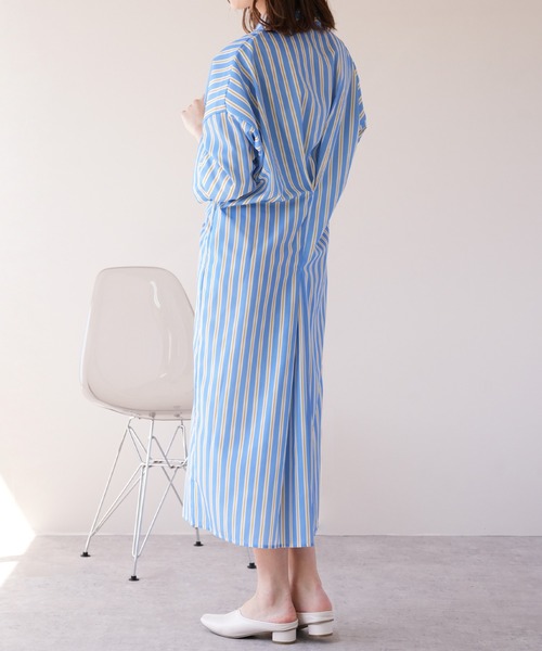 IAMUSE(アイアミューズ)の「ウエストマークマルチストライプシャツワンピース S0962【IAMUSE】(シャツワンピース・レディース・ブルー/パープル・FREE)」の7枚目の写真