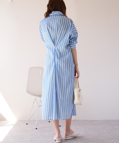 IAMUSE(アイアミューズ)の「ウエストマークマルチストライプシャツワンピース S0962【IAMUSE】(シャツワンピース・レディース・ブルー/パープル・FREE)」の5枚目の写真