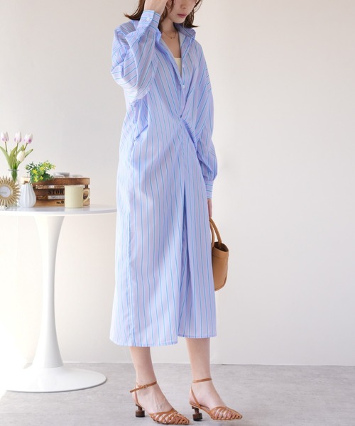 IAMUSE(アイアミューズ)の「ウエストマークマルチストライプシャツワンピース S0962【IAMUSE】(シャツワンピース・レディース・ブルー/パープル・FREE)」の10枚目の写真