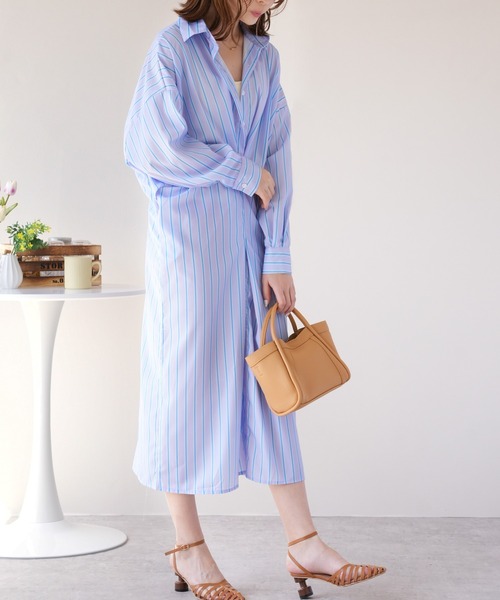 IAMUSE(アイアミューズ)の「ウエストマークマルチストライプシャツワンピース S0962【IAMUSE】(シャツワンピース・レディース・ブルー/パープル・FREE)」の11枚目の写真