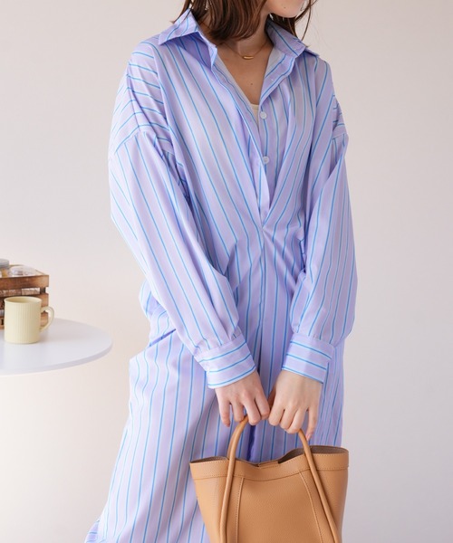 IAMUSE(アイアミューズ)の「ウエストマークマルチストライプシャツワンピース S0962【IAMUSE】(シャツワンピース・レディース・ブルー/パープル・FREE)」の9枚目の写真