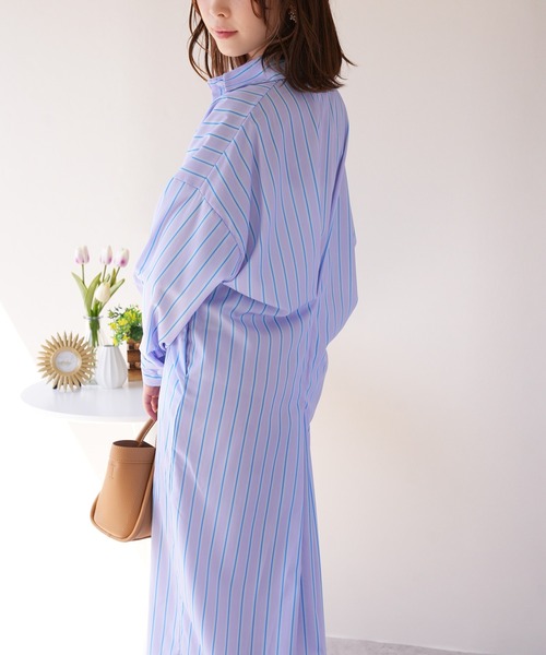 IAMUSE(アイアミューズ)の「ウエストマークマルチストライプシャツワンピース S0962【IAMUSE】(シャツワンピース・レディース・ブルー/パープル・FREE)」の14枚目の写真