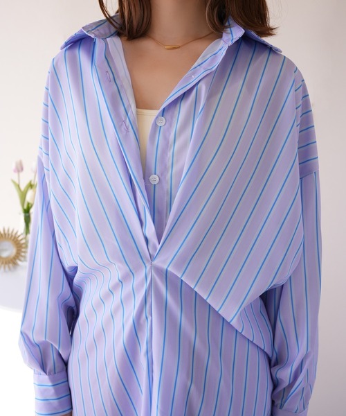 IAMUSE(アイアミューズ)の「ウエストマークマルチストライプシャツワンピース S0962【IAMUSE】(シャツワンピース・レディース・ブルー/パープル・FREE)」の16枚目の写真