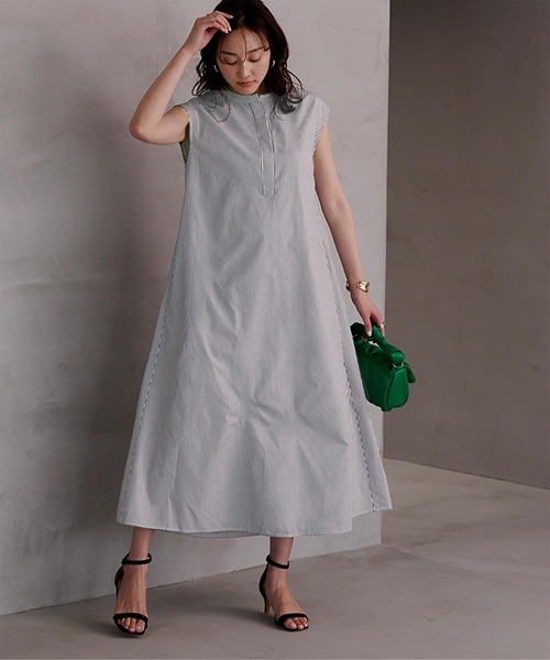 UR'S（ユアーズ）の「バンドカラーフレアロングワンピース（シャツワンピース・レディース・ネイビー/グレー系その他/ブルー/グリーン系その他・L/M/S）」の9枚目の写真