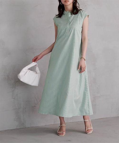 UR'S（ユアーズ）の「バンドカラーフレアロングワンピース（シャツワンピース・レディース・ネイビー/グレー系その他/ブルー/グリーン系その他・L/M/S）」の13枚目の写真