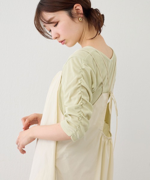 Kastane(カスタネ)の「【新色追加】リブシャーリング5分袖TEE(Tシャツ/カットソー・レディース・イエロー/ブラック/アイボリー/ブルー/オレンジ/サックスブルー・FREE)」の5枚目の写真