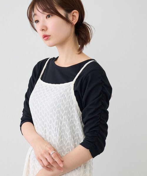 Kastane(カスタネ)の「【新色追加】リブシャーリング5分袖TEE(Tシャツ/カットソー・レディース・イエロー/ブラック/アイボリー/ブルー/オレンジ/サックスブルー・FREE)」の3枚目の写真
