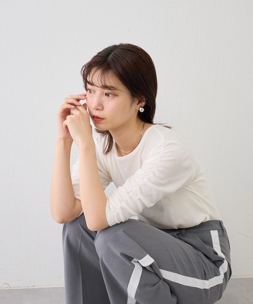 Kastane(カスタネ)の「【新色追加】リブシャーリング5分袖TEE(Tシャツ/カットソー・レディース・イエロー/ブラック/アイボリー/ブルー/オレンジ/サックスブルー・FREE)」の20枚目の写真