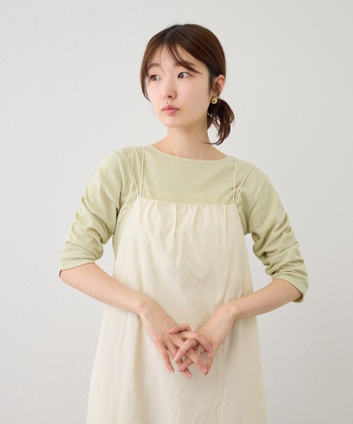 Kastane(カスタネ)の「【新色追加】リブシャーリング5分袖TEE(Tシャツ/カットソー・レディース・イエロー/ブラック/アイボリー/ブルー/オレンジ/サックスブルー・FREE)」の10枚目の写真