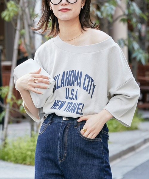 FRAMeWORK YALEスエットチュニック　ホワイト　ネイビー　2点 YALE]☆2 TONE ARCH TEE (YALE/Tシャツ・カットソー) 86005747