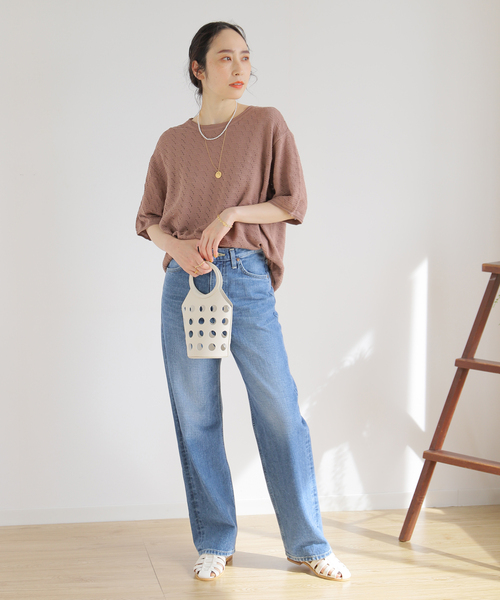 B.C STOCK(ベーセーストック)の「透かし編み ニットTシャツ(ニット/セーター・メンズ・イエロー/ベージュ/ホワイト・SMALL/LARGE/MEDIUM)」の2枚目の写真