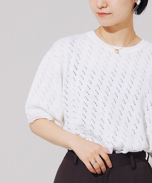 B.C STOCK(ベーセーストック)の「透かし編み ニットTシャツ(ニット/セーター・メンズ・イエロー/ベージュ/ホワイト・SMALL/LARGE/MEDIUM)」の7枚目の写真