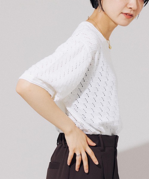 B.C STOCK(ベーセーストック)の「透かし編み ニットTシャツ(ニット/セーター・メンズ・イエロー/ベージュ/ホワイト・SMALL/LARGE/MEDIUM)」の8枚目の写真